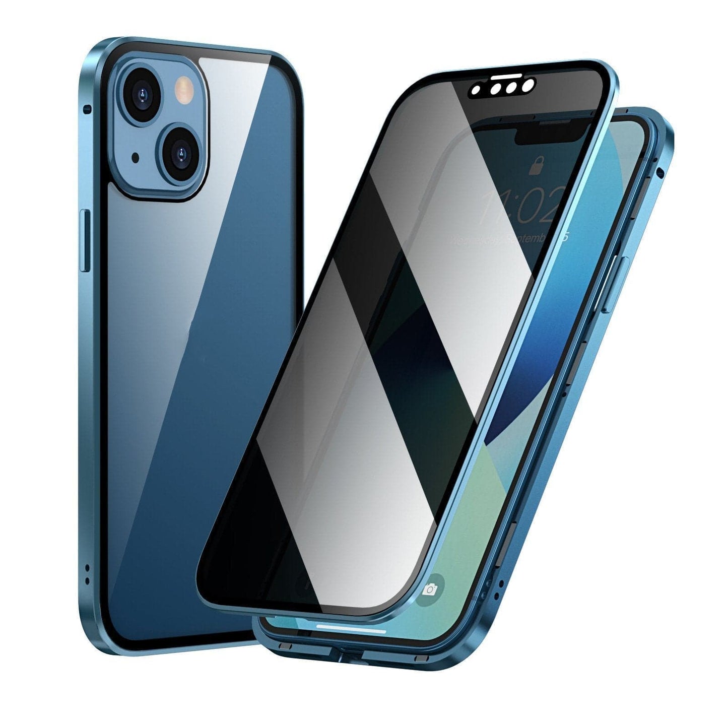 Magnetic case for iPhone with anti-glare glass and metal