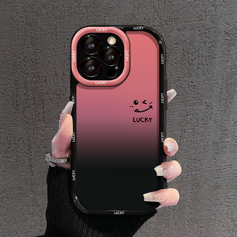 Матов градиентен калъф за iPhone – дизайни LOVE YOU & LUCKY Smiley