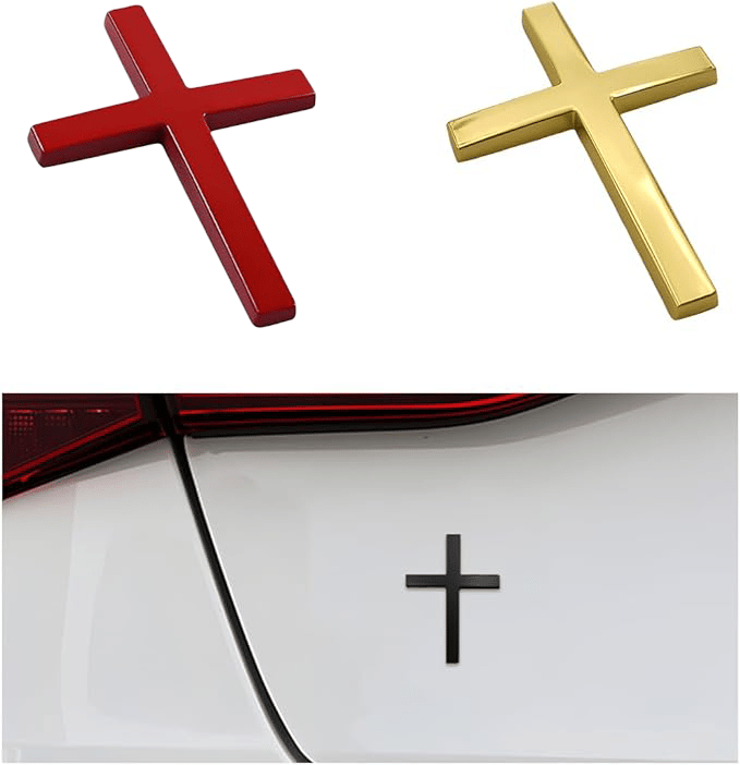 Naklejka samochodowa 3D z metalowym krzyżem