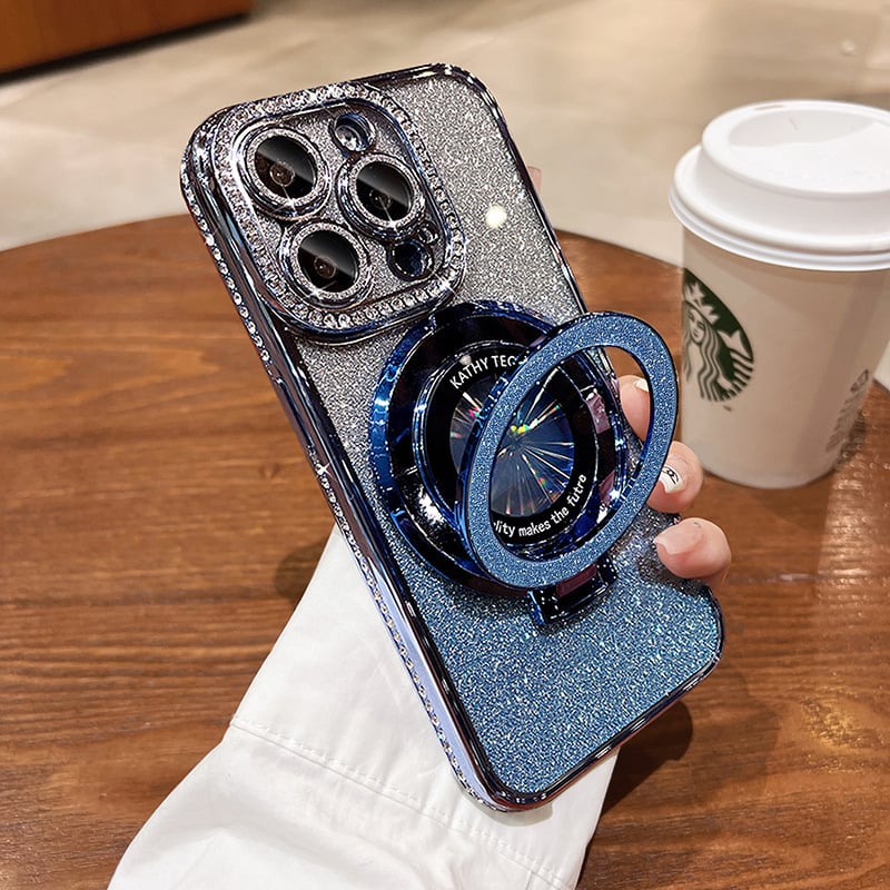 Магнитен калъф за iPhone с блестящи кристали и невидима стойка