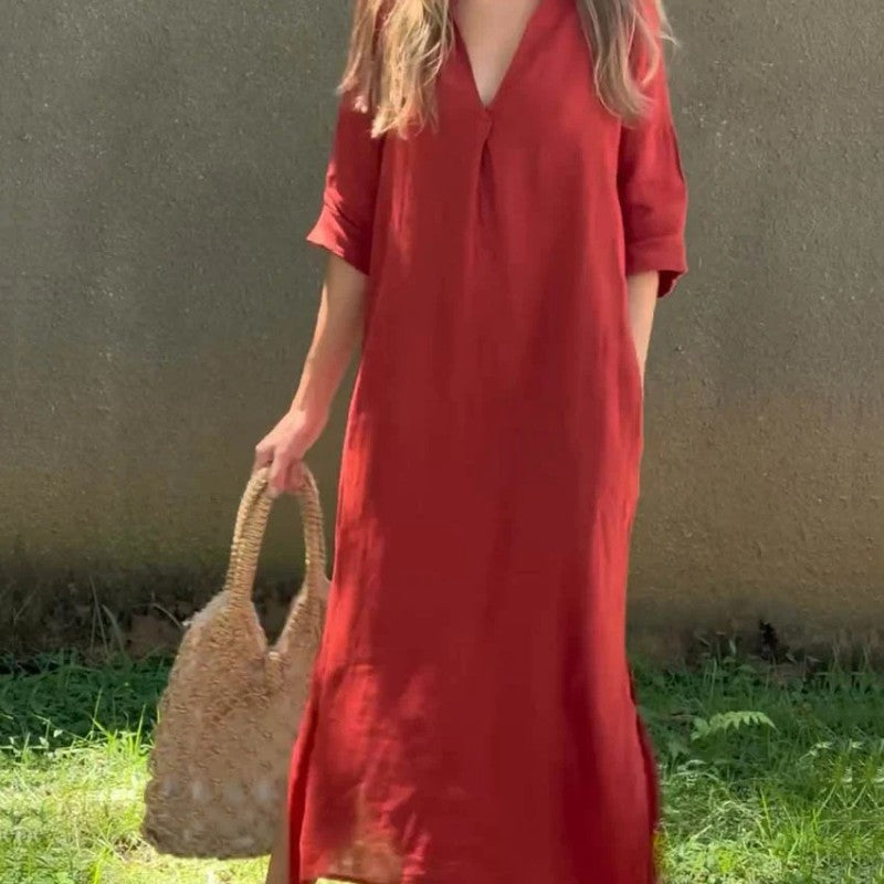 🌸Vroča poletna razprodaja🍃Elegantna obleka z razrezanim dekoltejem