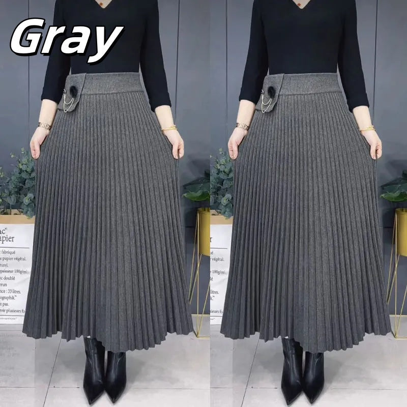 Elegancka, jednokolorowa, miękka plisowana spódnica o linii A