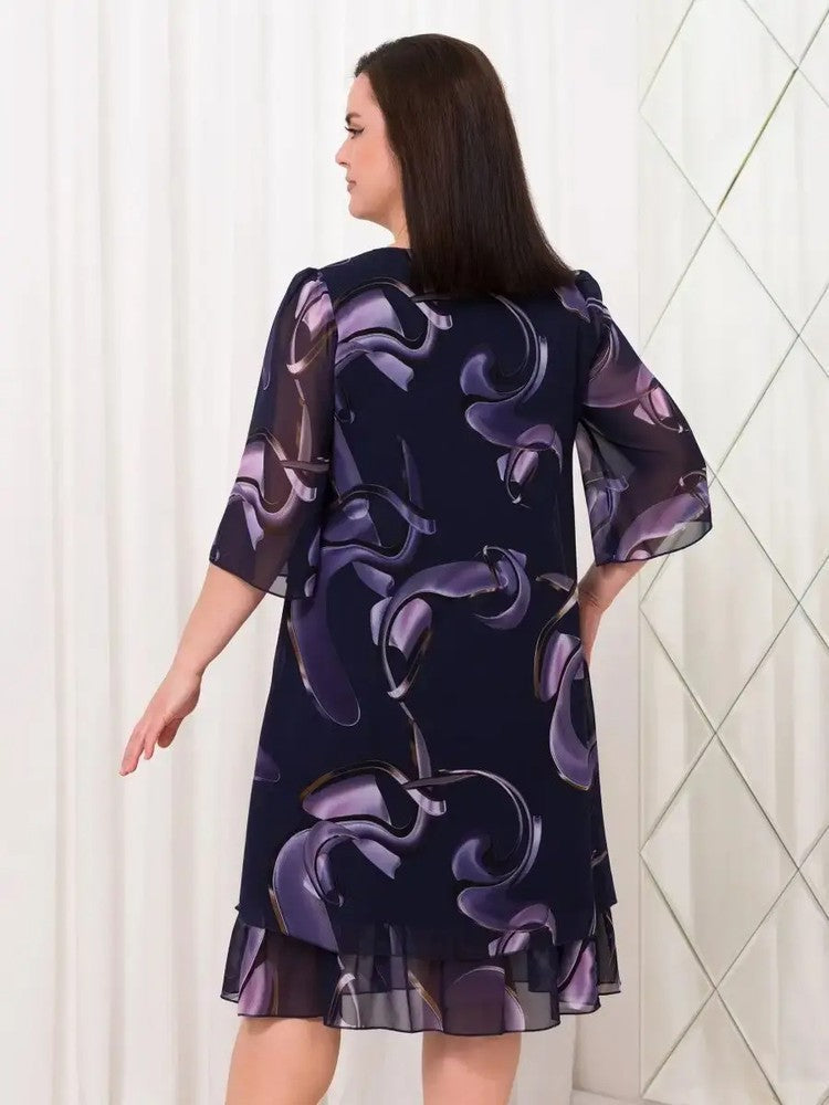👗 2025 Nowy falbaniasty rękaw Eleganckie sukienki szyfonowe z nadrukiem