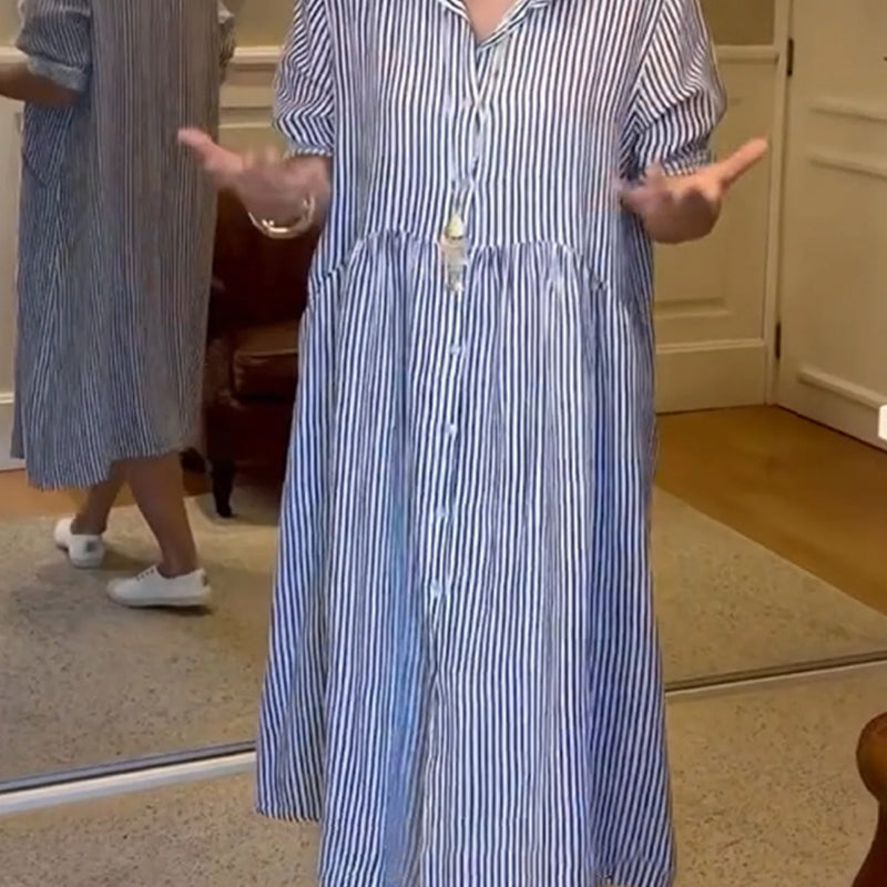 🔥👗 Рокля-риза на райета с ревери и копчета | С функционални джобове