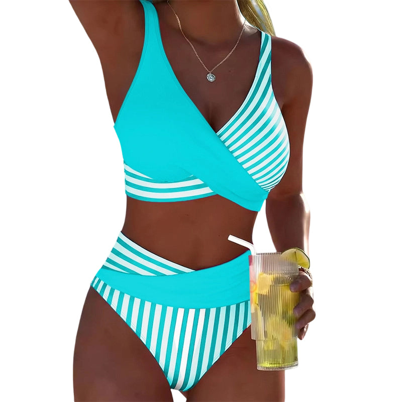 👙 Бикини с цветни блокове S-3XL: Стилни оформящи бански от две части 🌊