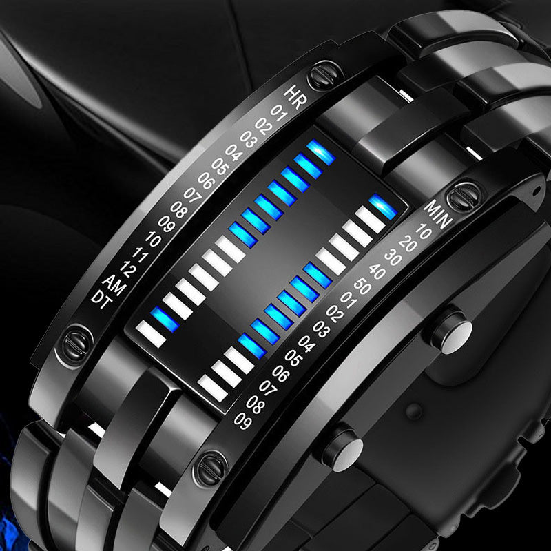 ⌚ СЕГА 50% ОТСТЪПКА! 🤓 Cyberpunk Binary LED часовник – „Само гийковете го разбират“ – футуристичен, уникален и привличащ вниманието със син LED дисплей 💙