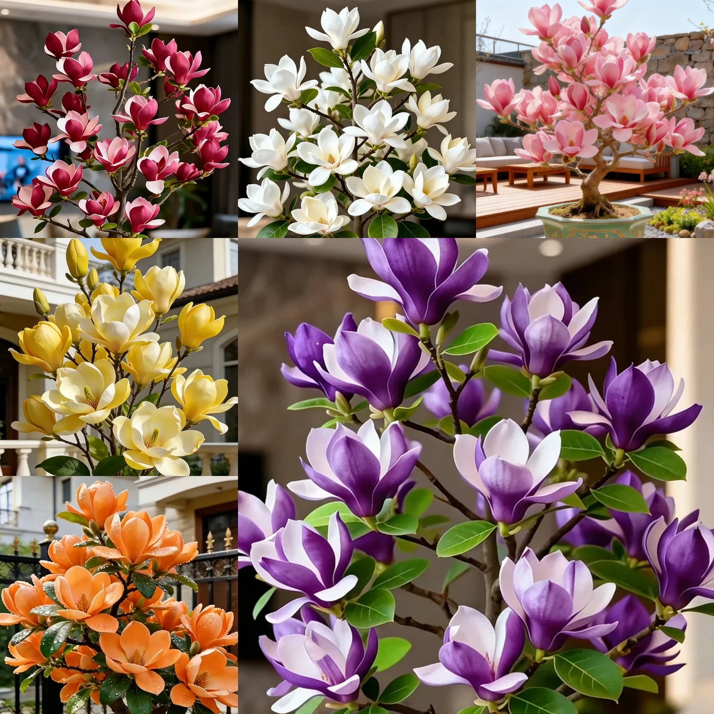 Cebule Magnolia liliiflora (fioletowe orchidee) 🌸 Kwiaty ukrywają liście, zapach wypełnia powietrze