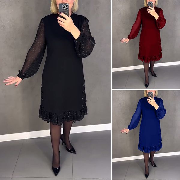 🔥👗[S~5XL] Нова модерна широка рокля с къдрички, едноцветна, с дълъг ръкав