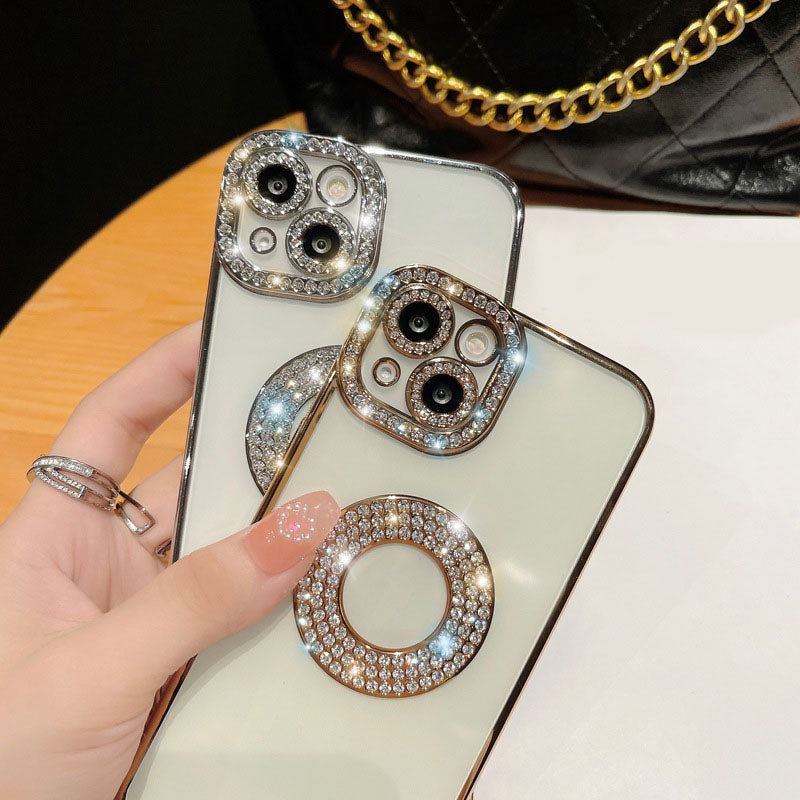 Луксозен защитен прозрачен калъф с кристали за iPhone