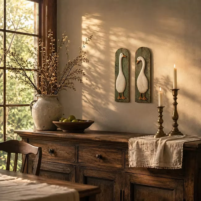🏡✨Zestaw 2 ręcznie robionych rustykalnych dekoracji ściennych z gęsią