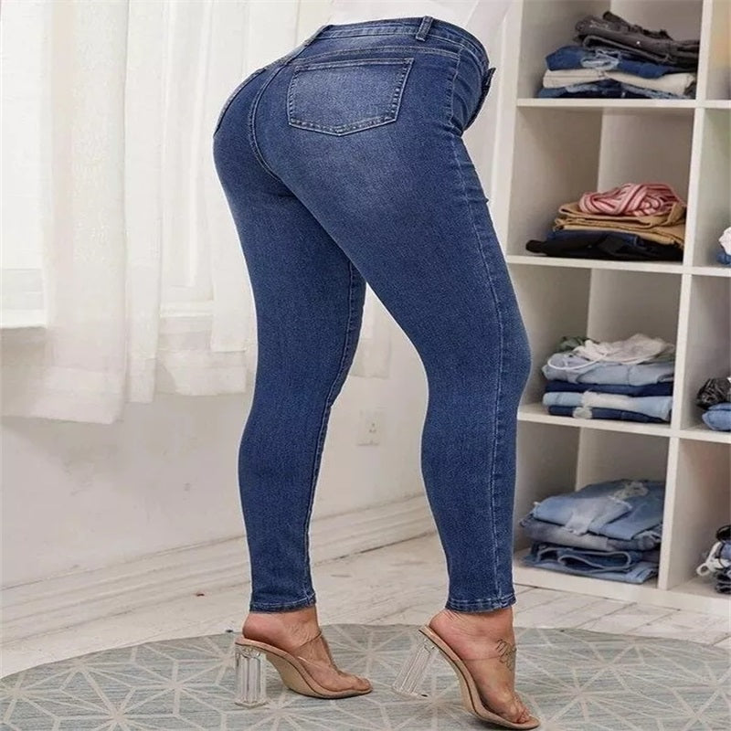 📦Płatność przy odbiorze👖Dżinsy skinny z wysokim stanem i podwójnymi rzędami