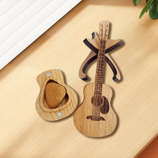 💖 Дървена акустична китара с перце и калъф 🎁🎸