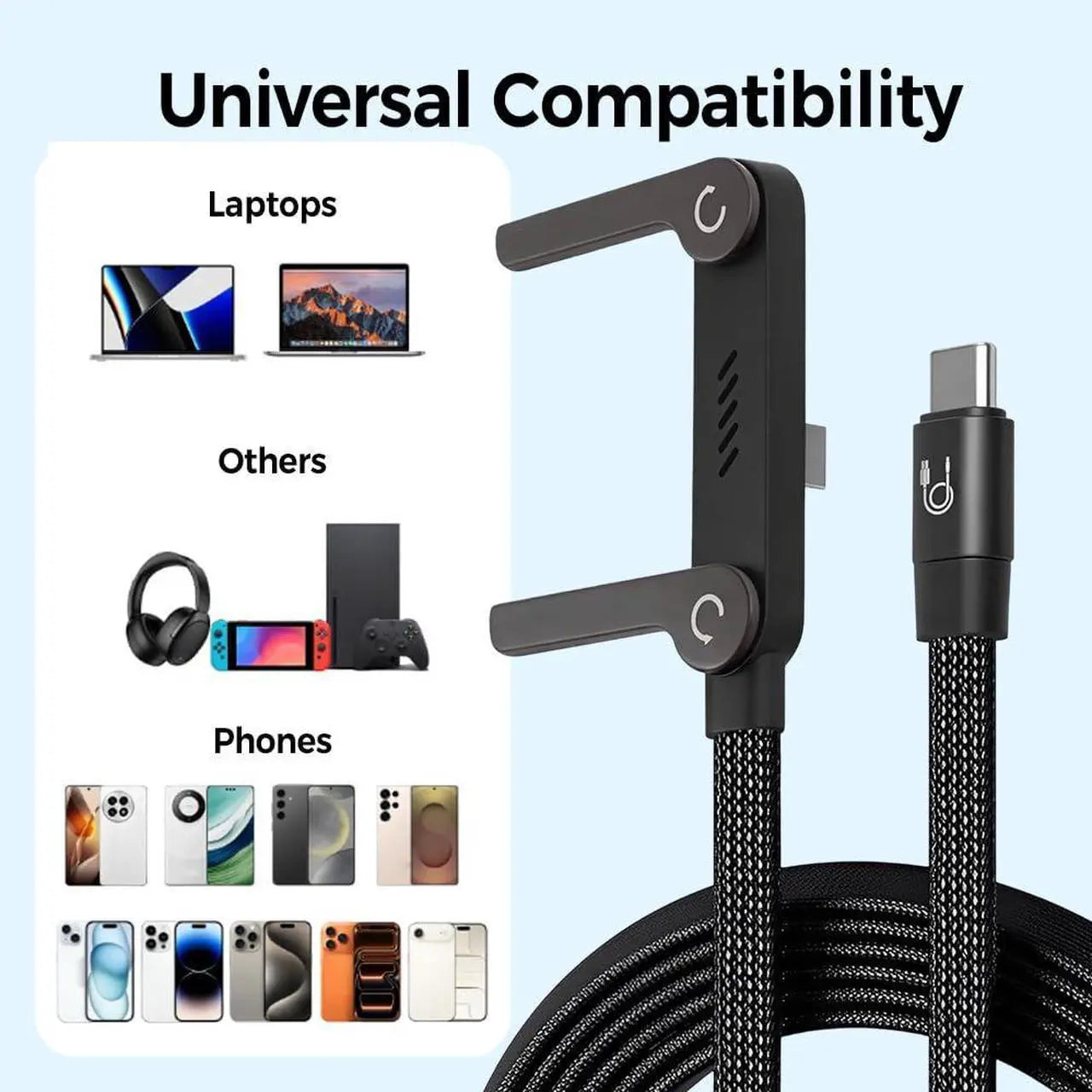 📱 240 W pleciony kabel do szybkiego ładowania z wbudowaną podstawką na telefon – nowy, składany, wytrzymały kabel USB-C typu C z 2026 r. (opakowanie 2 szt.)