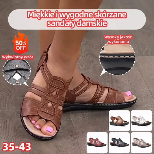 👞🎉【35-43】 2025 nowe miękkie i wygodne damskie skórzane sandały rzymskie, wygodne i oddychające