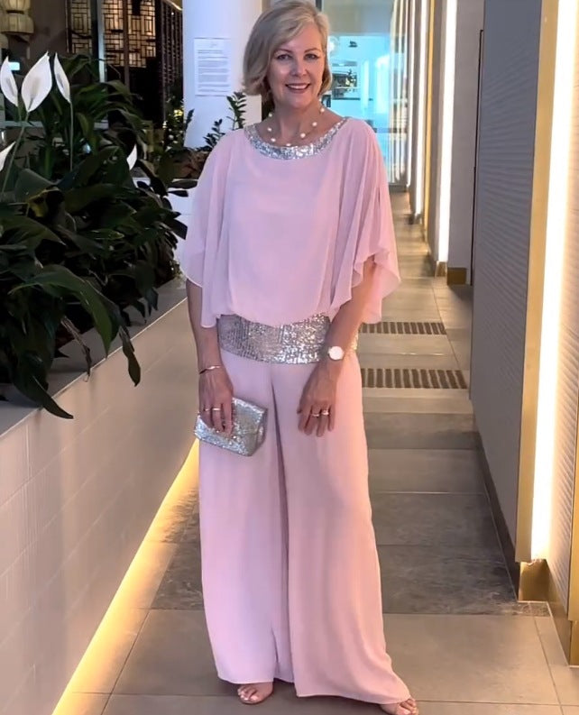 Elegancki dwuczęściowy zestaw Colorblock z cekinami-TAB