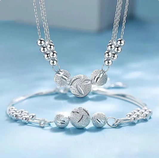 🎁🔥[Колие + Гривна]✨Комплект бижута с гравирано сребърно колие