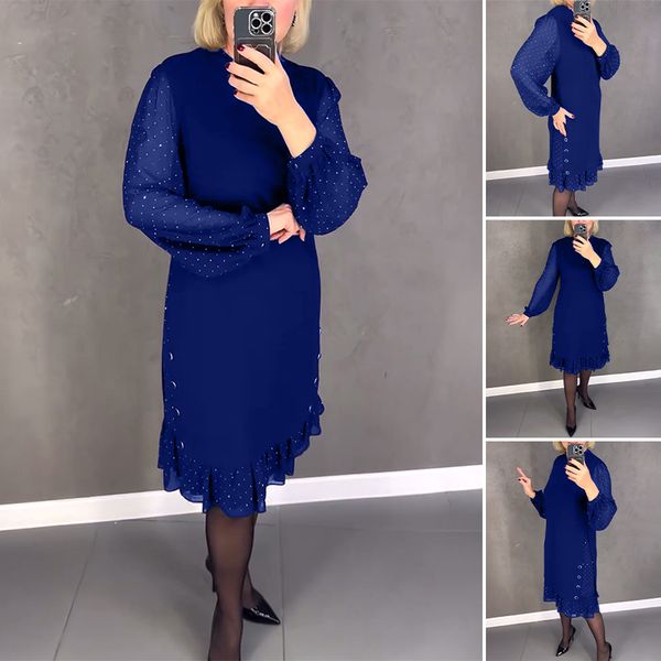 🔥👗[S~5XL] Нова модерна широка рокля с къдрички, едноцветна, с дълъг ръкав