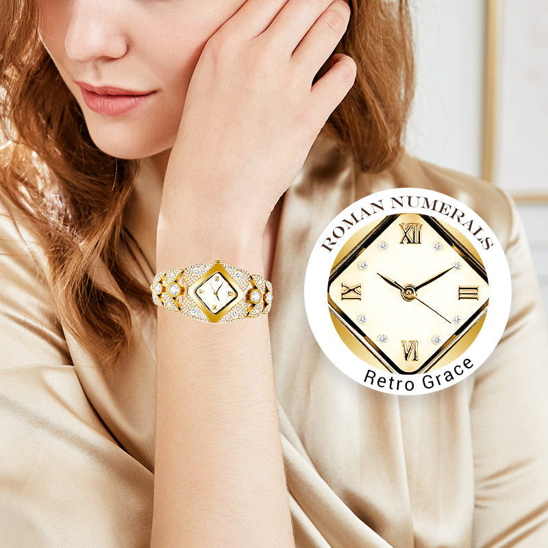 💜Retro zegarek kwarcowy z błyszczącymi kryształkami⌚