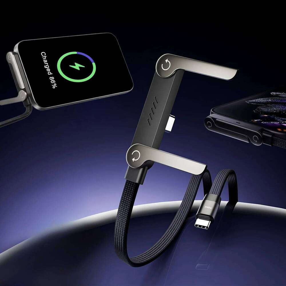 📱 240 W pleciony kabel do szybkiego ładowania z wbudowaną podstawką na telefon – nowy, składany, wytrzymały kabel USB-C typu C z 2026 r. (opakowanie 2 szt.)