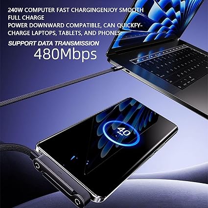 📱 240 W pleciony kabel do szybkiego ładowania z wbudowaną podstawką na telefon – nowy, składany, wytrzymały kabel USB-C typu C z 2026 r. (opakowanie 2 szt.)