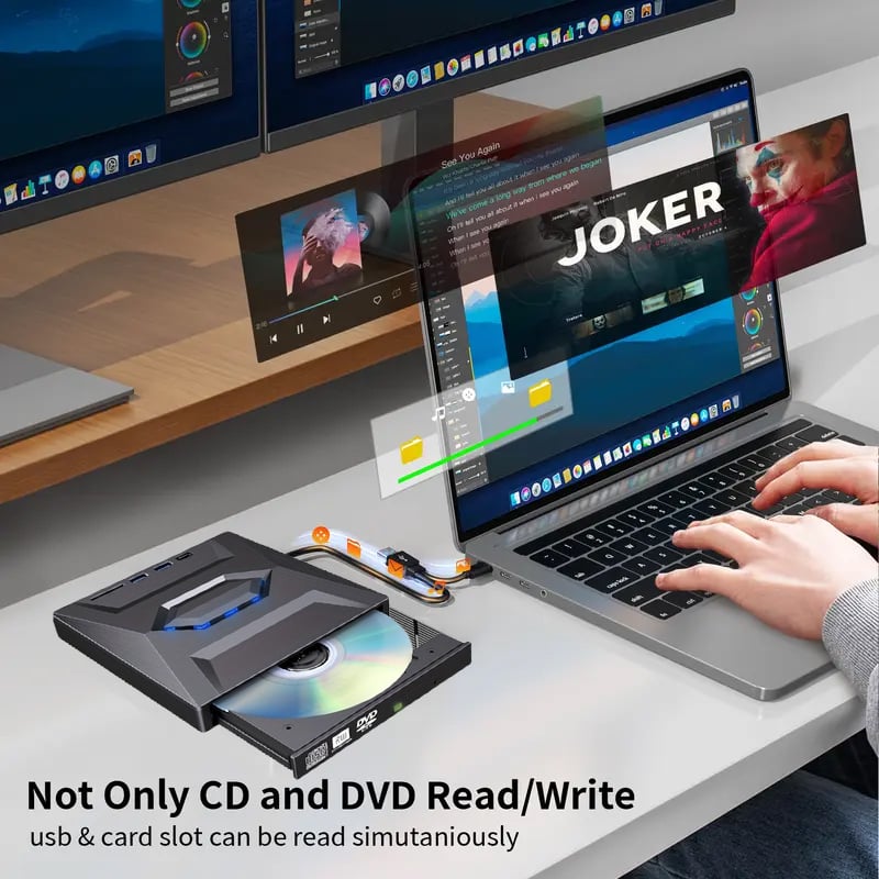 Odtwarzacz CD DVD do laptopa w stylu retro, USB C 3.0, przenośna nagrywarka CD