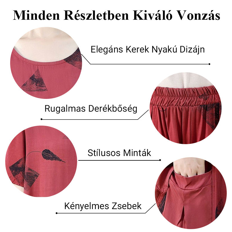 💞 Damski wzorzysty zestaw składający się z krótkiego topu z krótkim rękawem i szerokich spodni o skróconej nogawce