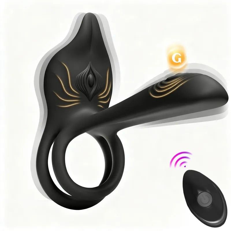 Vibrirajoč obroč za penis za pare - MOOLIGIRL Dvojni vibracijski obroč za penis z vibratorjem za klitoris v obliki lisice in vibratorjem za G-točko 11,5 cm