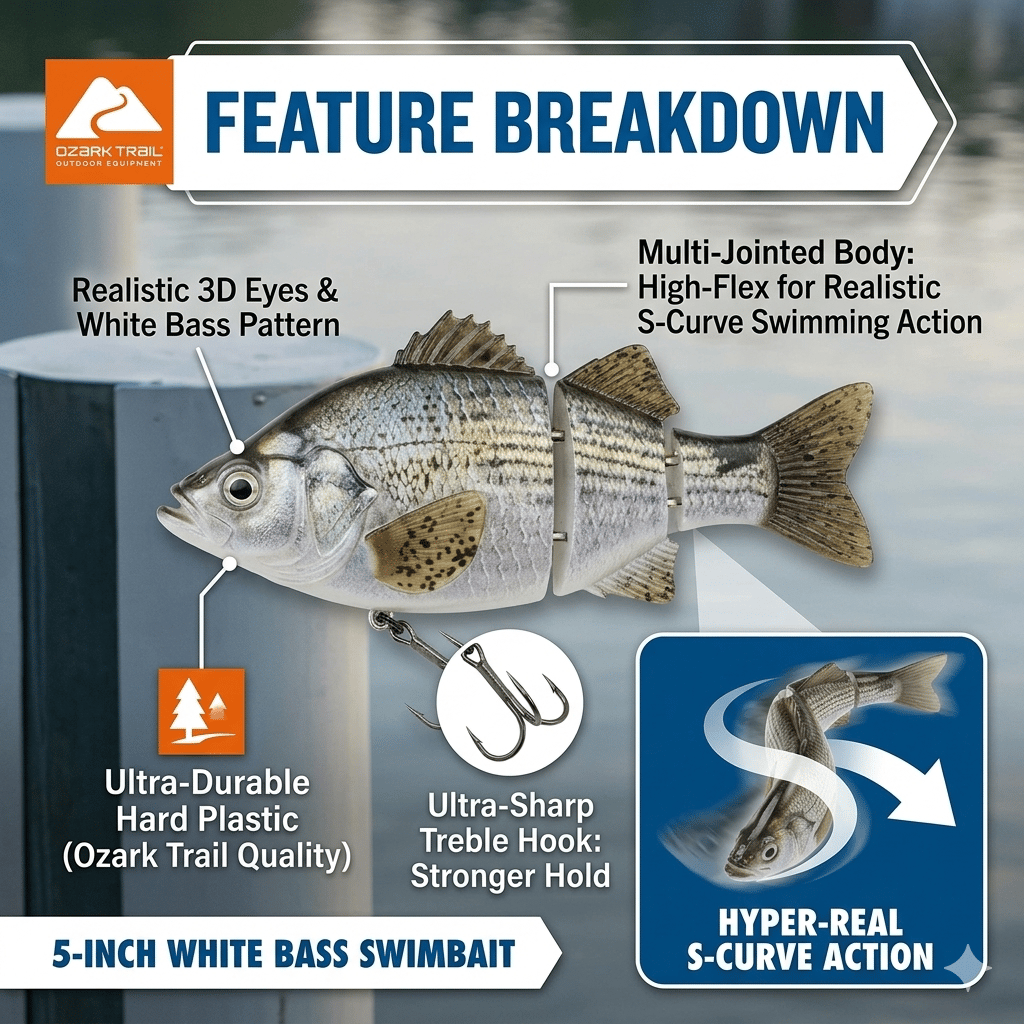 🌊Zdominuj wodę: Ozark Trail 5-calowy wieloczęściowy swimbait na białego bassa🐟
