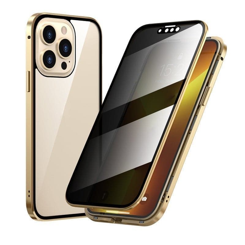 Magnetic case for iPhone with anti-glare glass and metal