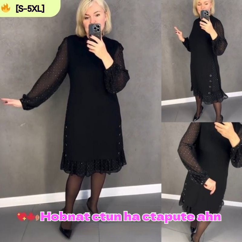 🔥👗[S~5XL] Нова модерна широка рокля с къдрички, едноцветна, с дълъг ръкав