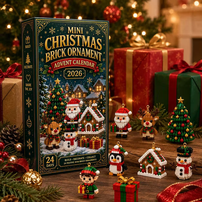 🎄 24-dniowy mini kalendarz adwentowy z ozdobami świątecznymi | 24 wyjątkowe, świąteczne, do samodzielnego zbudowania wzory z pętelkami do zawieszania — idealne do dekorowania choinek, wieńców i świątecznych dekoracji 🧱
