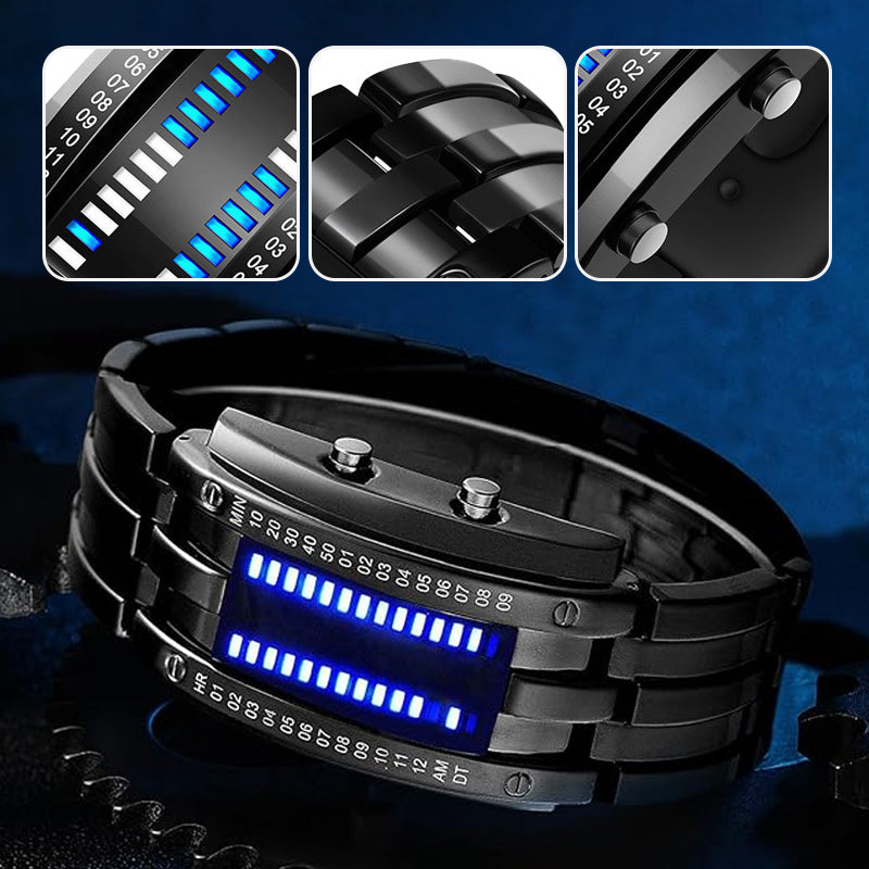 ⌚ СЕГА 50% ОТСТЪПКА! 🤓 Cyberpunk Binary LED часовник – „Само гийковете го разбират“ – футуристичен, уникален и привличащ вниманието със син LED дисплей 💙