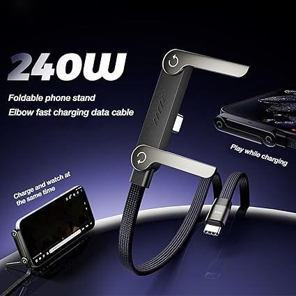 📱 240 W pleciony kabel do szybkiego ładowania z wbudowaną podstawką na telefon – nowy, składany, wytrzymały kabel USB-C typu C z 2026 r. (opakowanie 2 szt.)