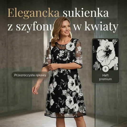 Elegancka damska sukienka z szyfonu w kwiatowy wzór