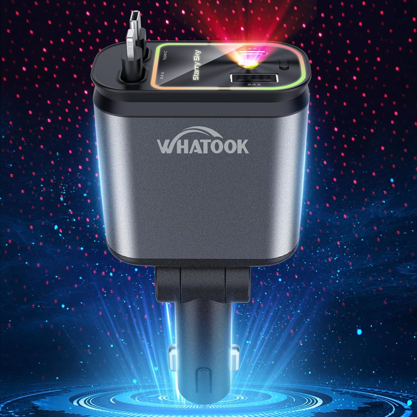 2025 New Model with Starlight Retractable 4-in-1 Car Fast Mobile Phone Charger
