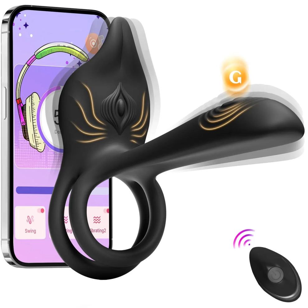 Vibrirajoč obroč za penis za pare - MOOLIGIRL Dvojni vibracijski obroč za penis z vibratorjem za klitoris v obliki lisice in vibratorjem za G-točko 11,5 cm