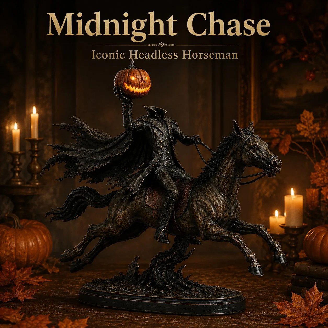 Figurka LED Jeźdźca Bez Głowy Midnight Chase – dekoracja na Halloween