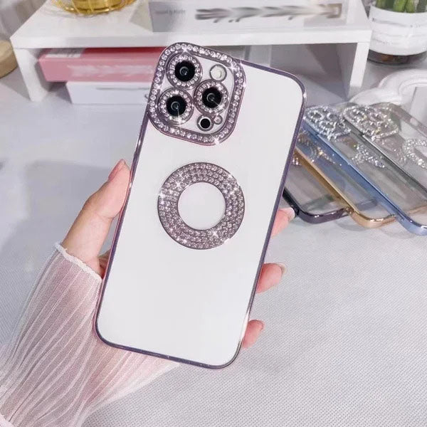 Луксозен защитен прозрачен калъф с кристали за iPhone