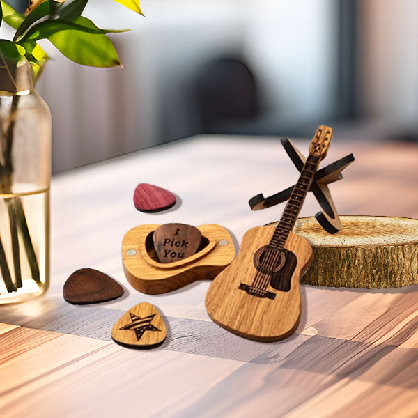 💖 Дървена акустична китара с перце и калъф 🎁🎸