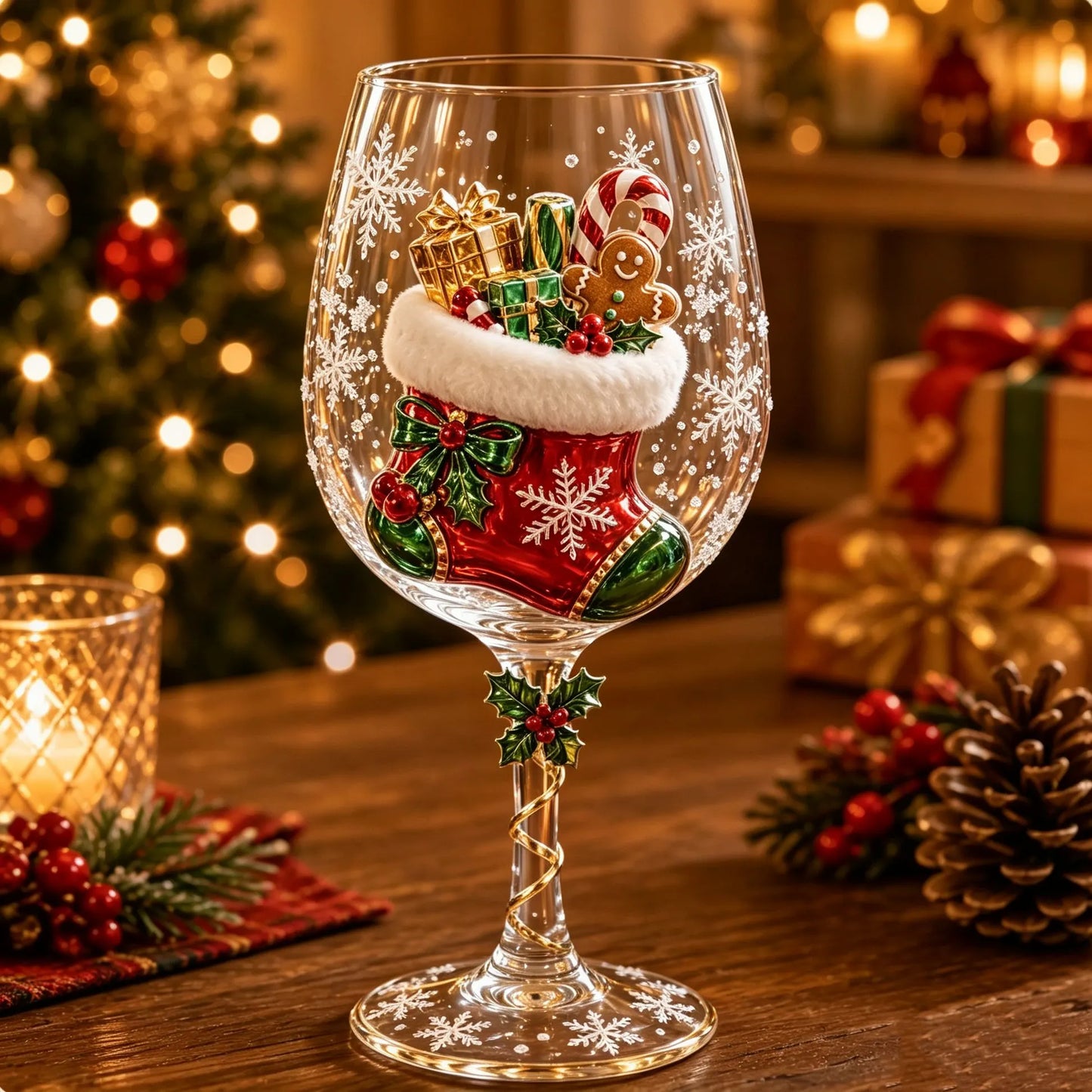 🔥🎁Zestaw świąteczny z kolekcją kieliszków do wina 3D w pudełku prezentowym✨