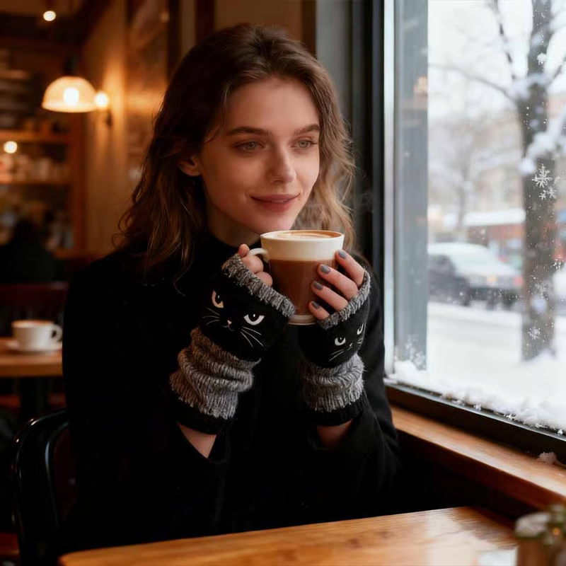 🐱 Сладки дамски плетени ръкавици с котешка тема🧤🧶