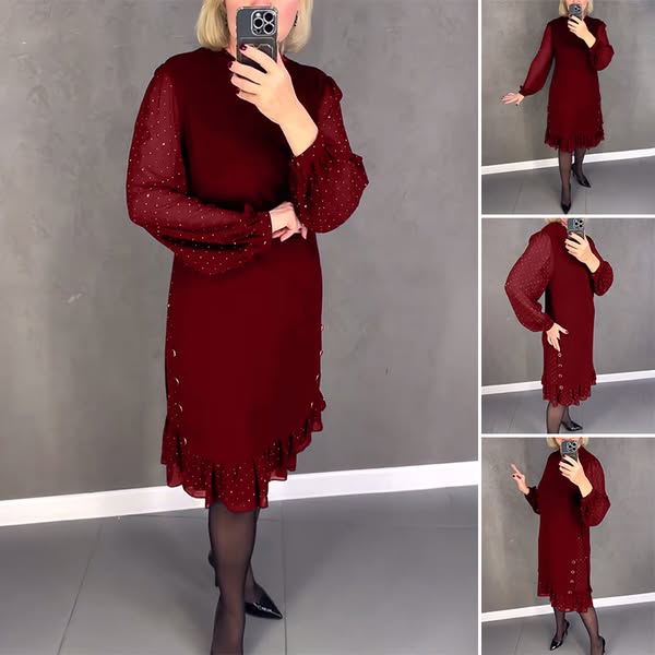 🔥👗[S~5XL] Нова модерна широка рокля с къдрички, едноцветна, с дълъг ръкав