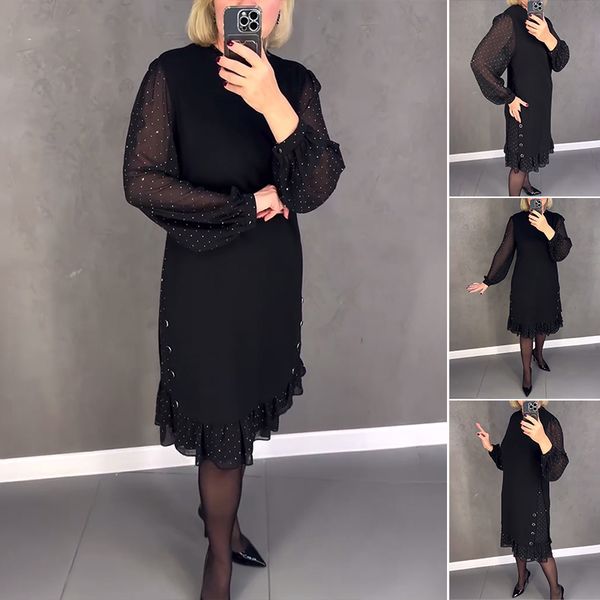 🔥👗[S~5XL] Нова модерна широка рокля с къдрички, едноцветна, с дълъг ръкав