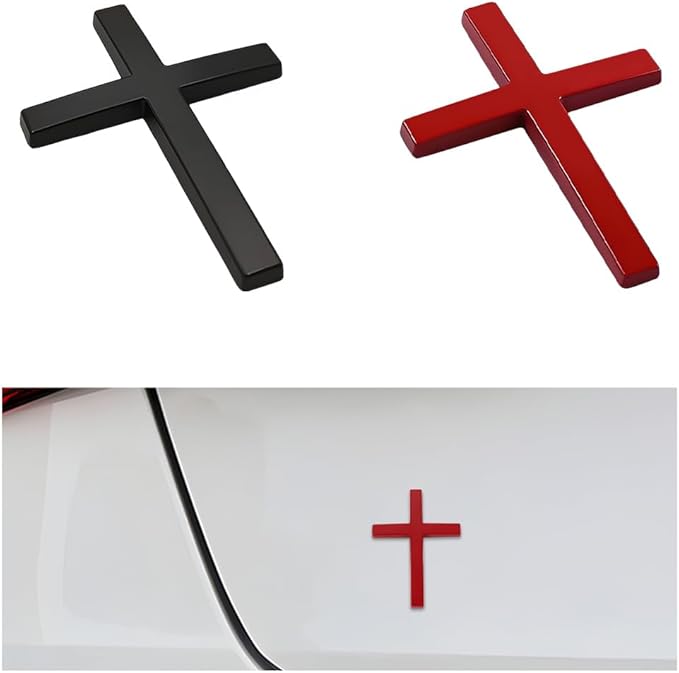 Naklejka samochodowa 3D z metalowym krzyżem