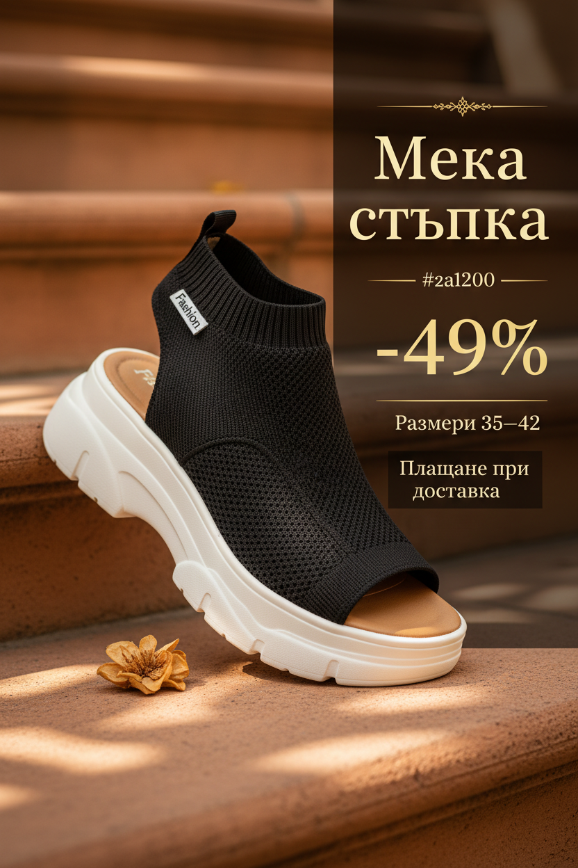 👡Sandały damskie z platformą 4,5 cm i dzianiną - 2 kolory, rozmiary 35-42