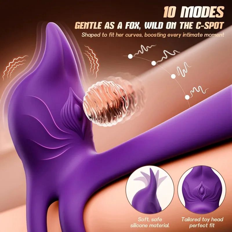 Vibrirajoč obroč za penis za pare - MOOLIGIRL Dvojni vibracijski obroč za penis z vibratorjem za klitoris v obliki lisice in vibratorjem za G-točko 11,5 cm