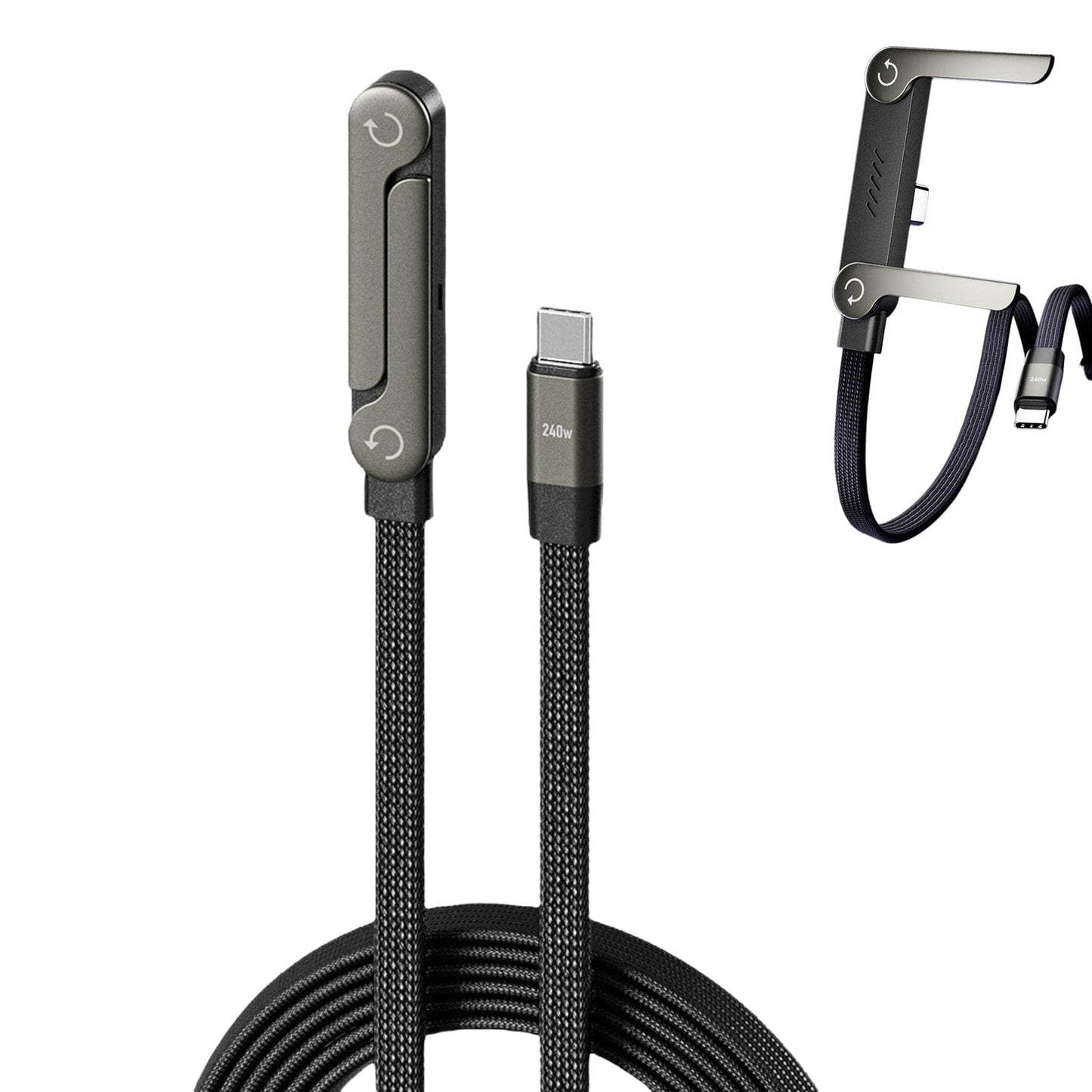 📱 240 W pleciony kabel do szybkiego ładowania z wbudowaną podstawką na telefon – nowy, składany, wytrzymały kabel USB-C typu C z 2026 r. (opakowanie 2 szt.)