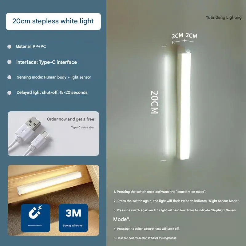 Bezdotykowe, inteligentne, magnetyczne, akumulatorowe światła LED