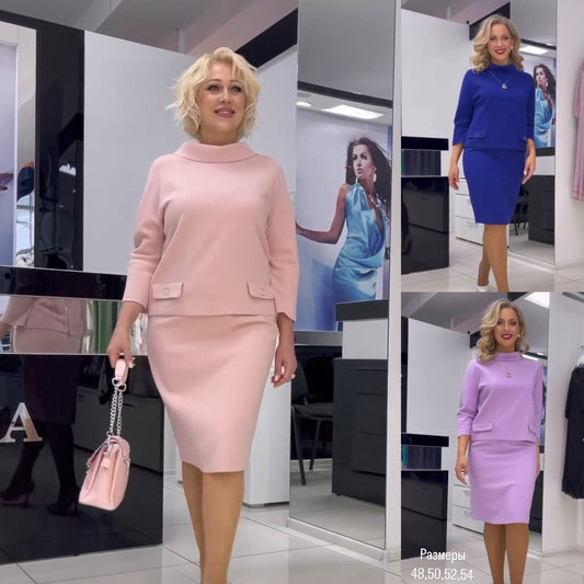 Modny top z zamkiem błyskawicznym, dopasowana krótka spódnica, dopasowany dwuczęściowy garnitur