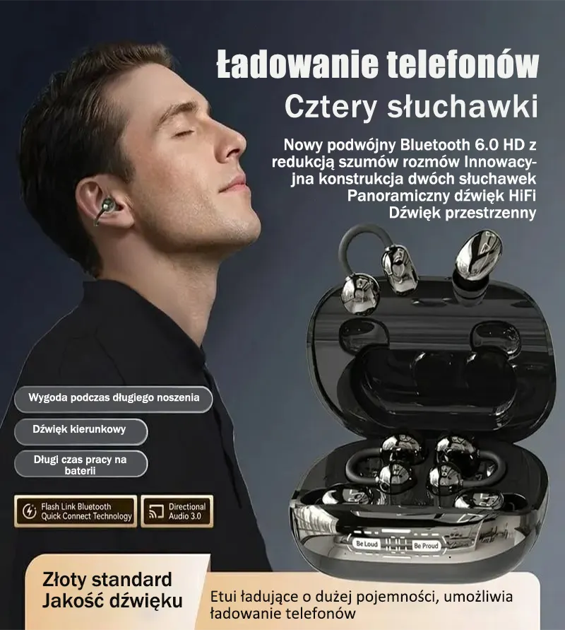 Bezprzewodowe słuchawki 3 w 1 z etui ładującym (funkcja powerbanku)